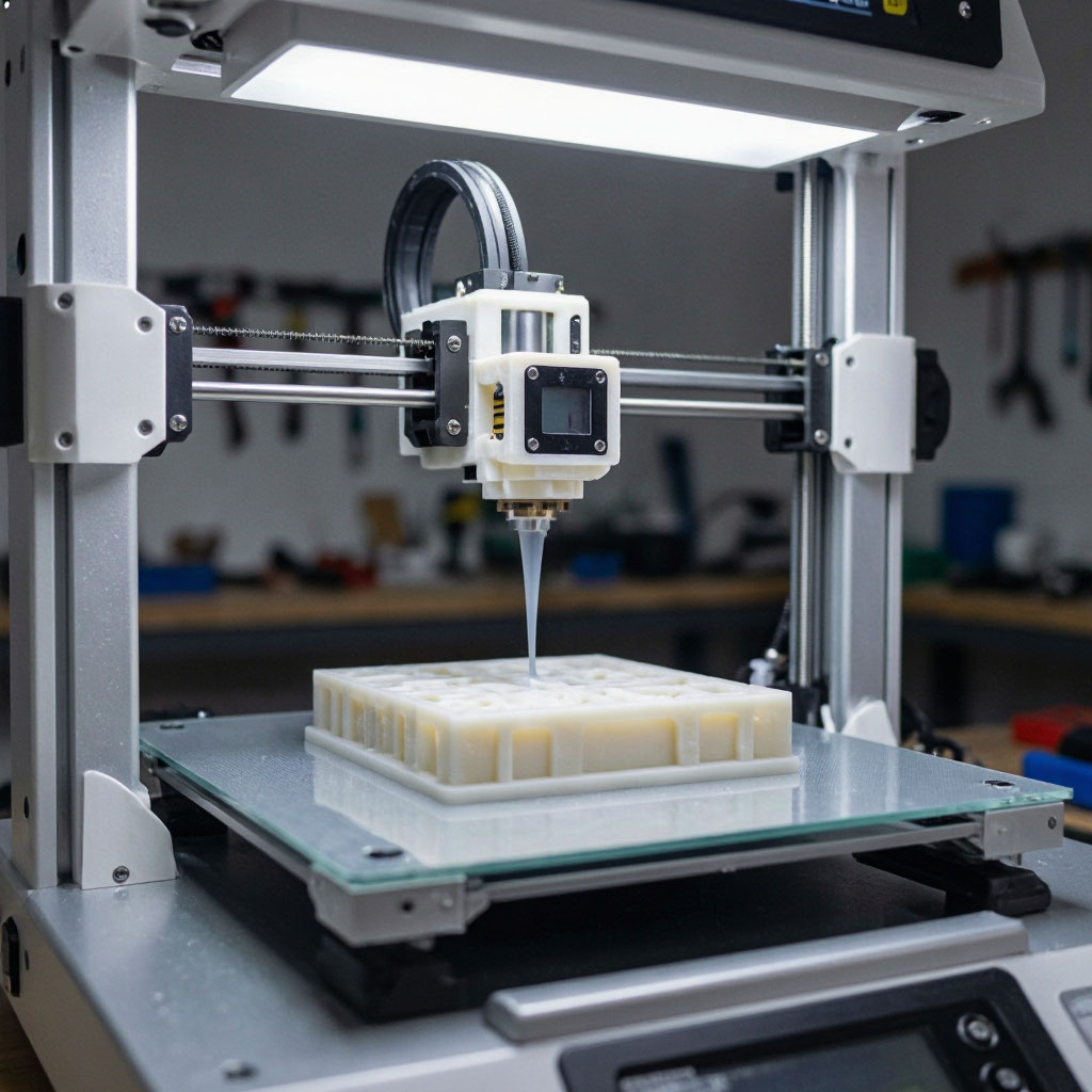 Close-up of a 3D printer in action